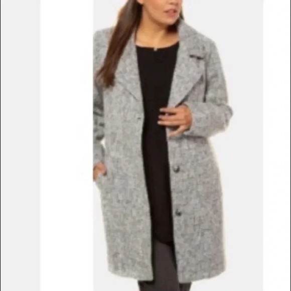 Ulla Popken | Plus  Size Tweed Button Front Pocket 3/4 Coat - Picture 3 of 10